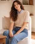 Pull manches courtes Ecru - Chemise effet superposé
