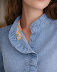 Chemise en 100% coton - Denim bleu à volant