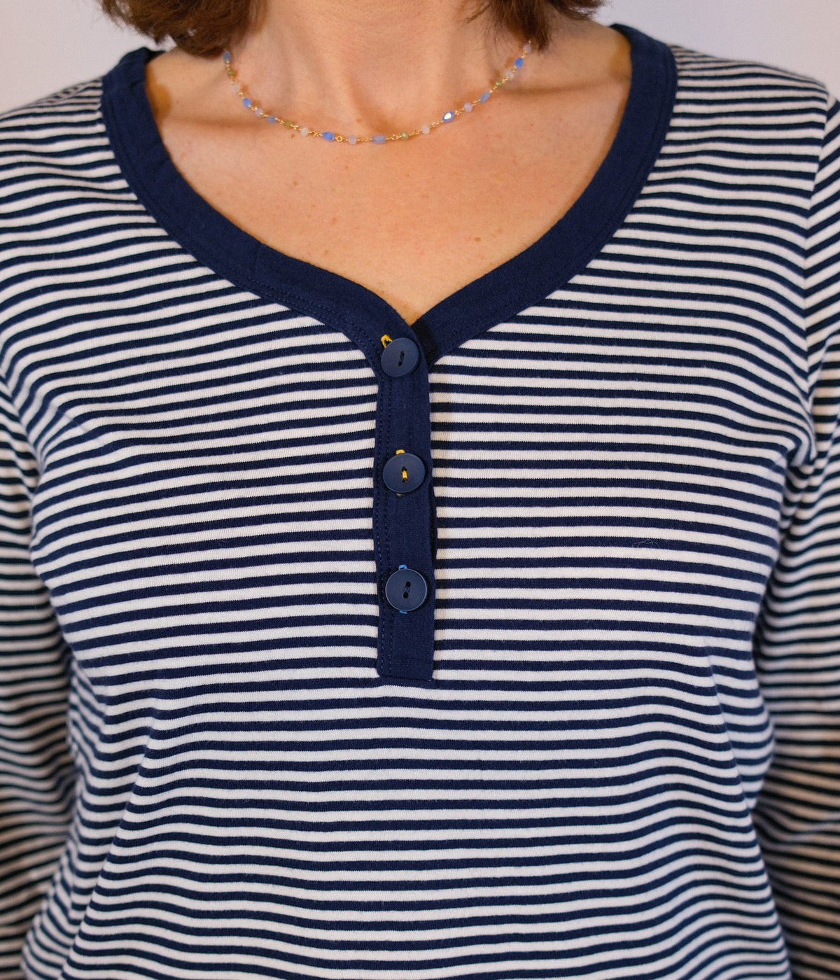 FLORA V NECK HENLEY TOP-IVORY MLT