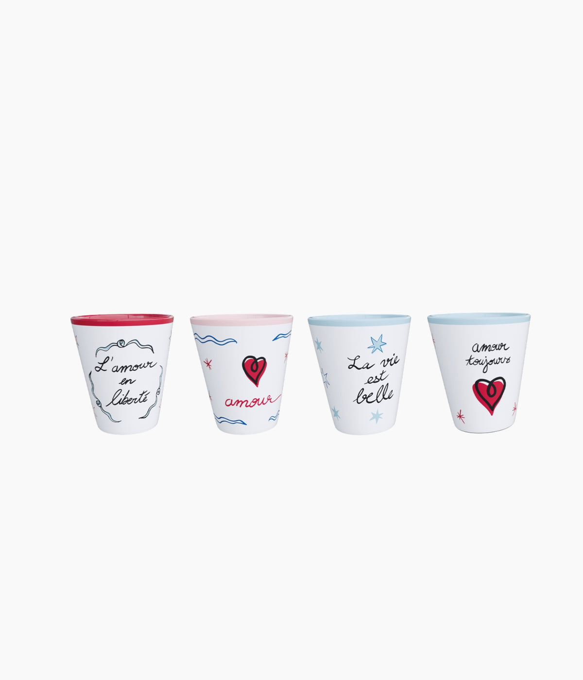 Set de 4 gobelets amour en liberté D6,3 H7,2cm