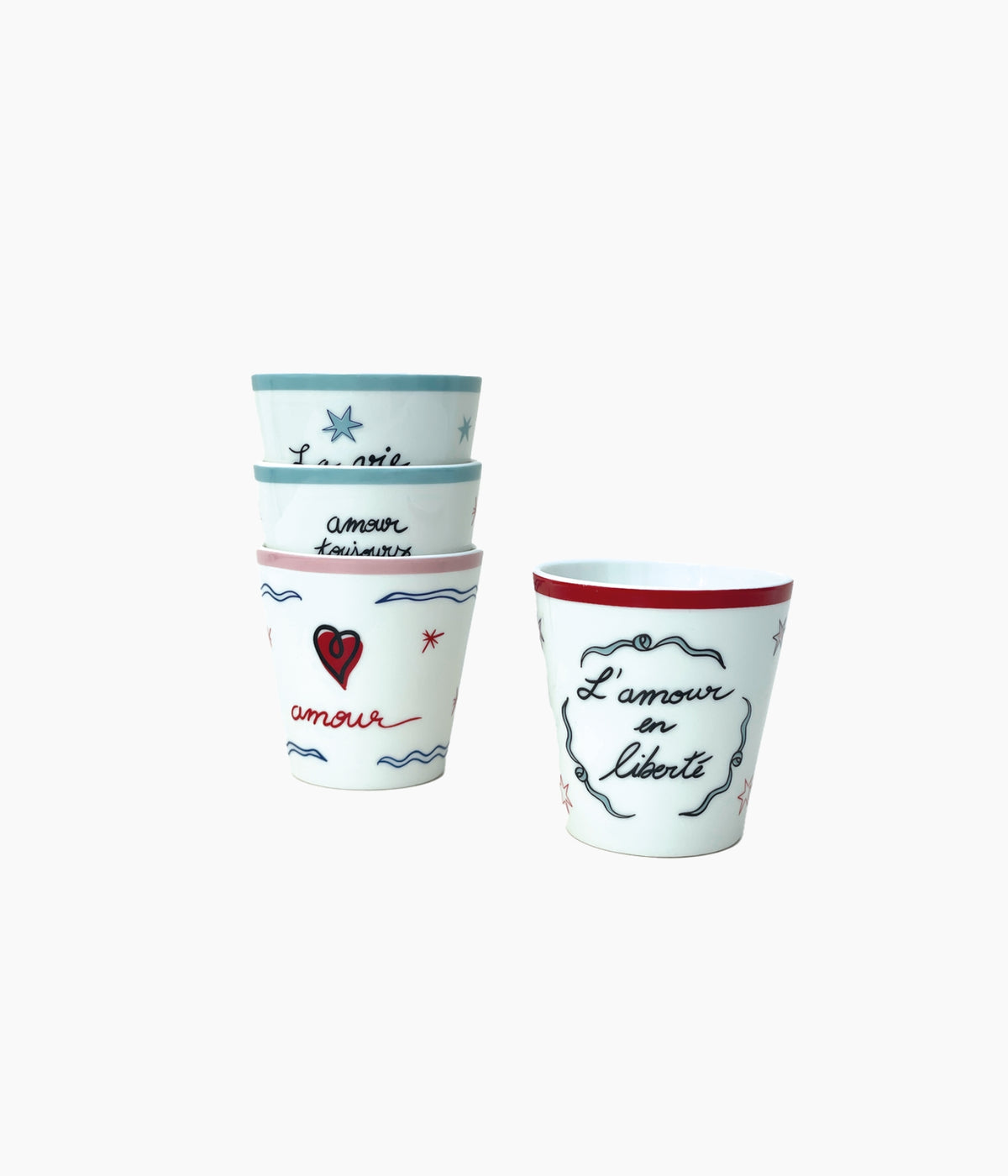 Set de 4 gobelets amour en liberté D6,3 H7,2cm