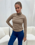 PULL COL ROULE FIN CACHEMIRE - NOISETTE