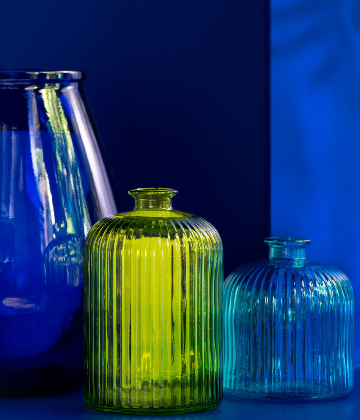 VASE BOTTLE STRIPE AQUA SMALL