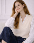 Pull sans manches Beige - Col V en maille