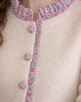Gilet Maille Ecru - Finitions fleuries