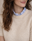 Pull manches courtes Ecru - Chemise effet superposé